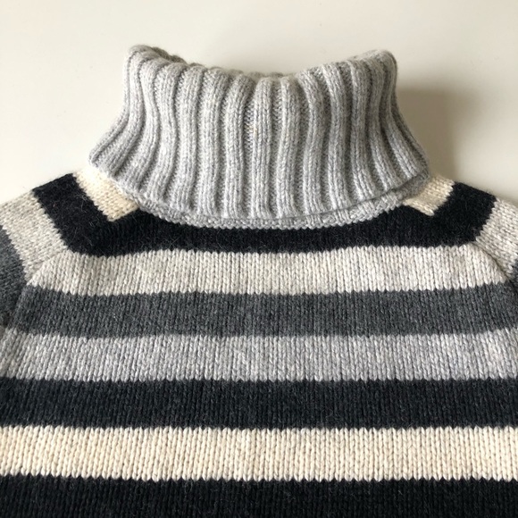Vintage Gap Women's Black Grey Cream Striped Chunky Turtleneck Sweater S - Picture 5 of 12